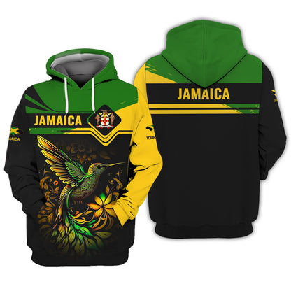 Camiseta personalizada con nombre en 3D de colibrí de Jamaica, regalo personalizado para amantes de Jamaica