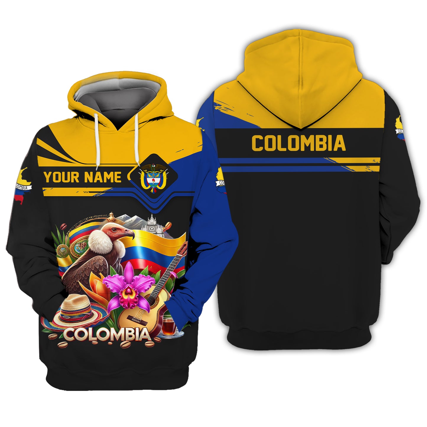 T-shirt 3D personnalisé avec nom Colombia Life pour les amoureux colombiens