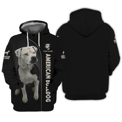 Sudadera con capucha y cremallera con estampado 3D de bulldog americano, regalo personalizado con nombre para amantes de los perros