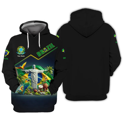 Brazil Personalized Name 3D Brasil Zipper Hoodie Custom Gift For Brazil Lovers