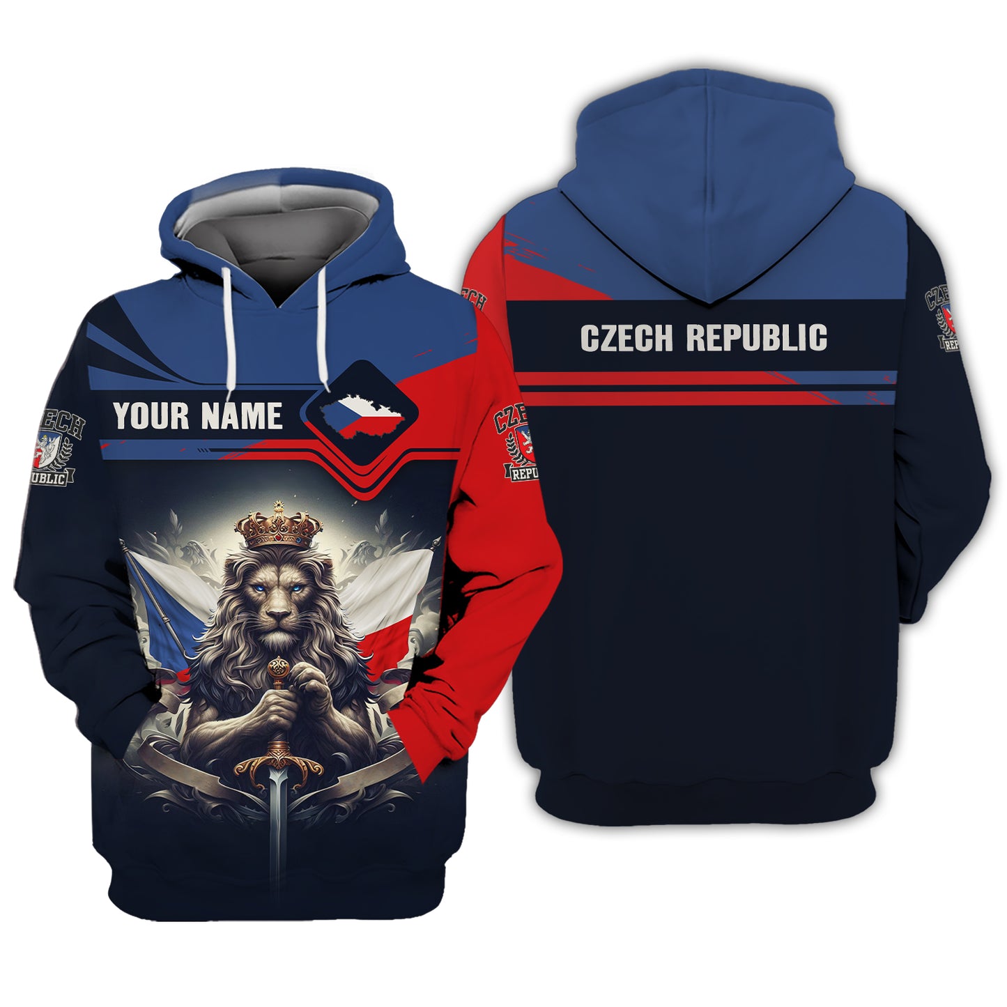 Camiseta personalizada con nombre en 3D de El Rey León de la República Checa, regalo personalizado para los amantes de la República Checa