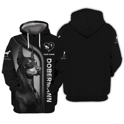 Custom Name Dobermann 3D Zipper Hoodie Gift For Dobermann Lovers