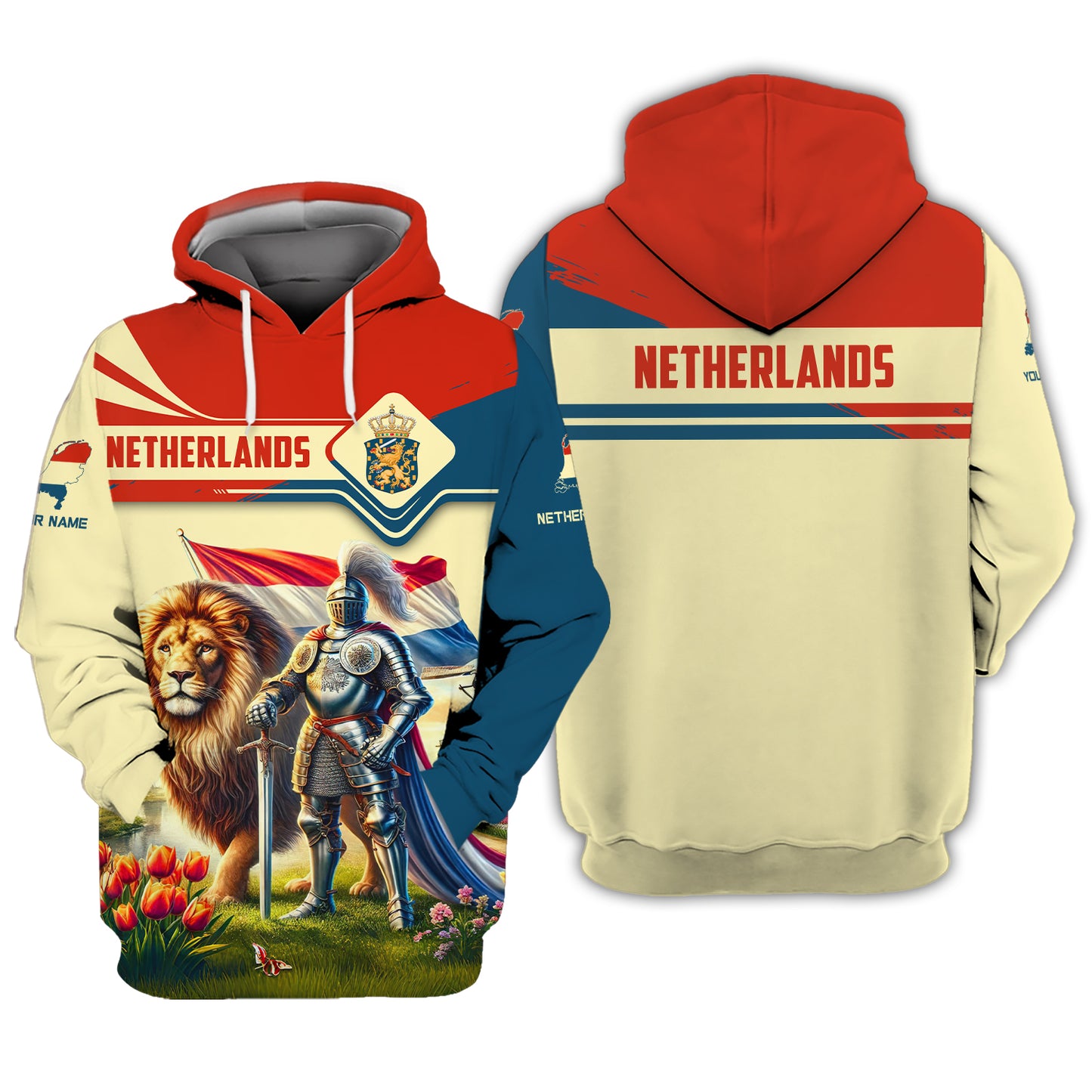 Netherlands Knight With Lion Personalized Name 3D Shirt Custom Gift For Netherlands Lovers