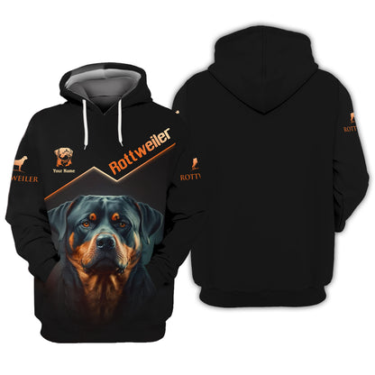 T-shirts Brave Rottweiler à impression 3D complète, cadeau personnalisé avec nom pour les amoureux du Rottweiler