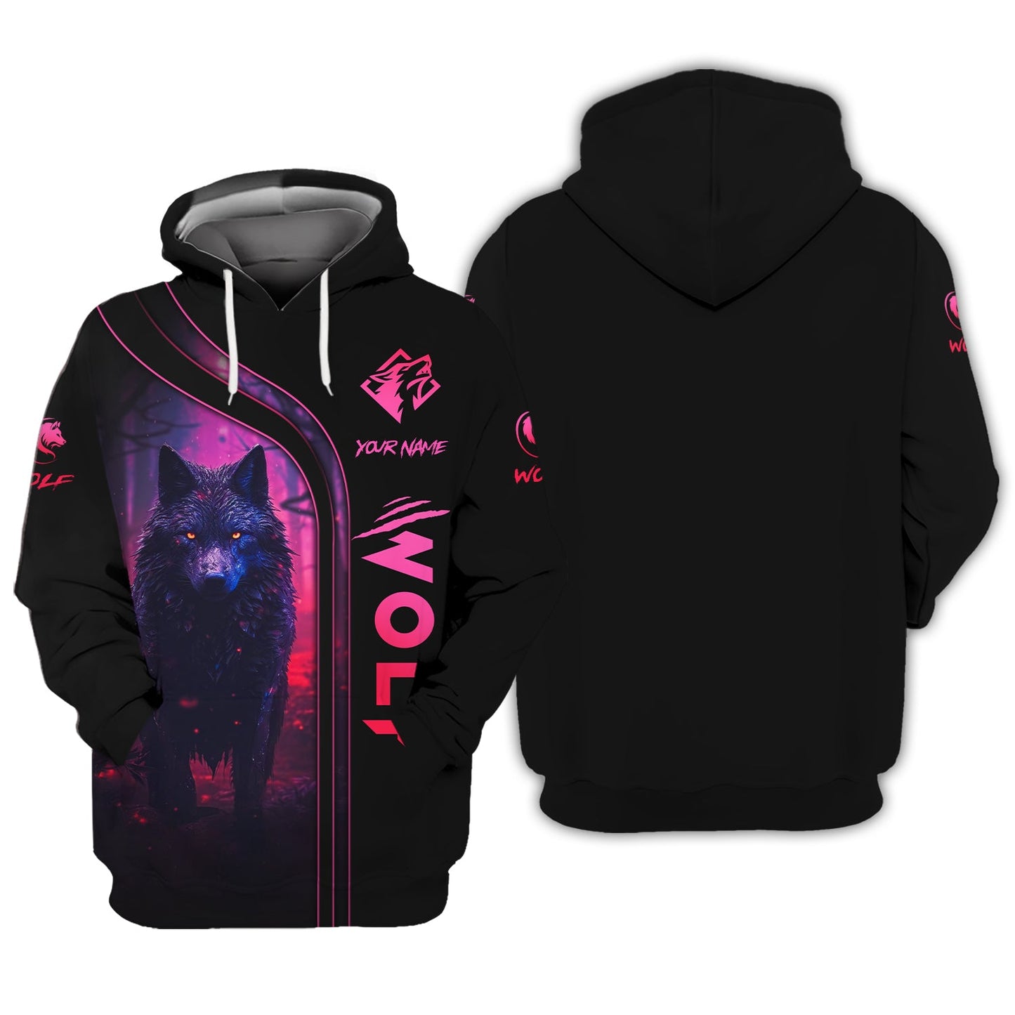 Sweat à capuche zippé Wolf Neon T-shirt personnalisé Gif pour les amoureux des loups Chemises 3D