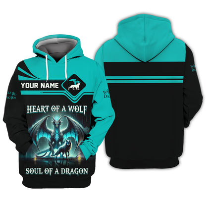 3D Full Print Heart Of A Wolf Soul Of A Dragon Zipper Hoodie Personalized Name Gift For Dragon Lovers