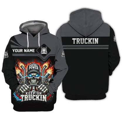 Camiseta personalizada con nombre en 3D Keep On Trucking, regalo personalizado para amantes de los camioneros