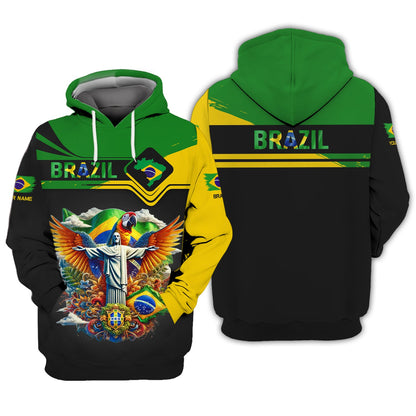 Custom Name 3D Zipper Hoodie Brazil Personalized Shirt Gift For Brazil Lovers