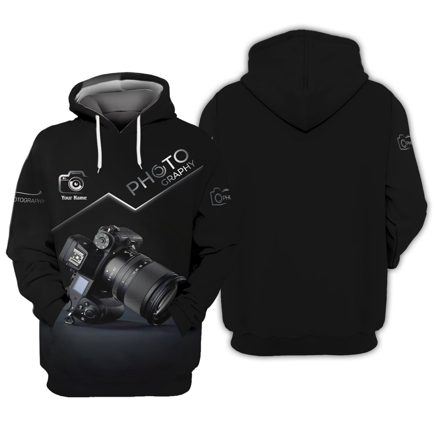 Sweat à capuche zippé avec impression 3D complète, cadeau personnalisé avec nom pour les amateurs de photographe