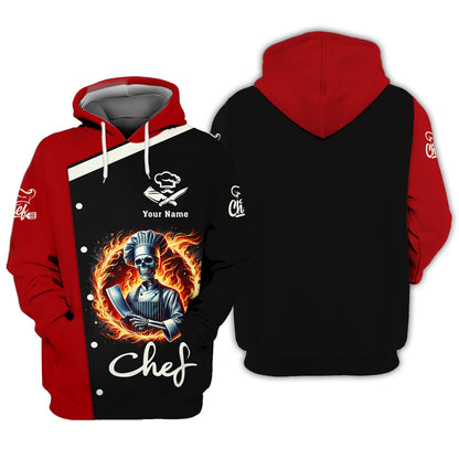 3D Full Print Skull Chef Shirt Personalized Name Gift For Chef Lovers