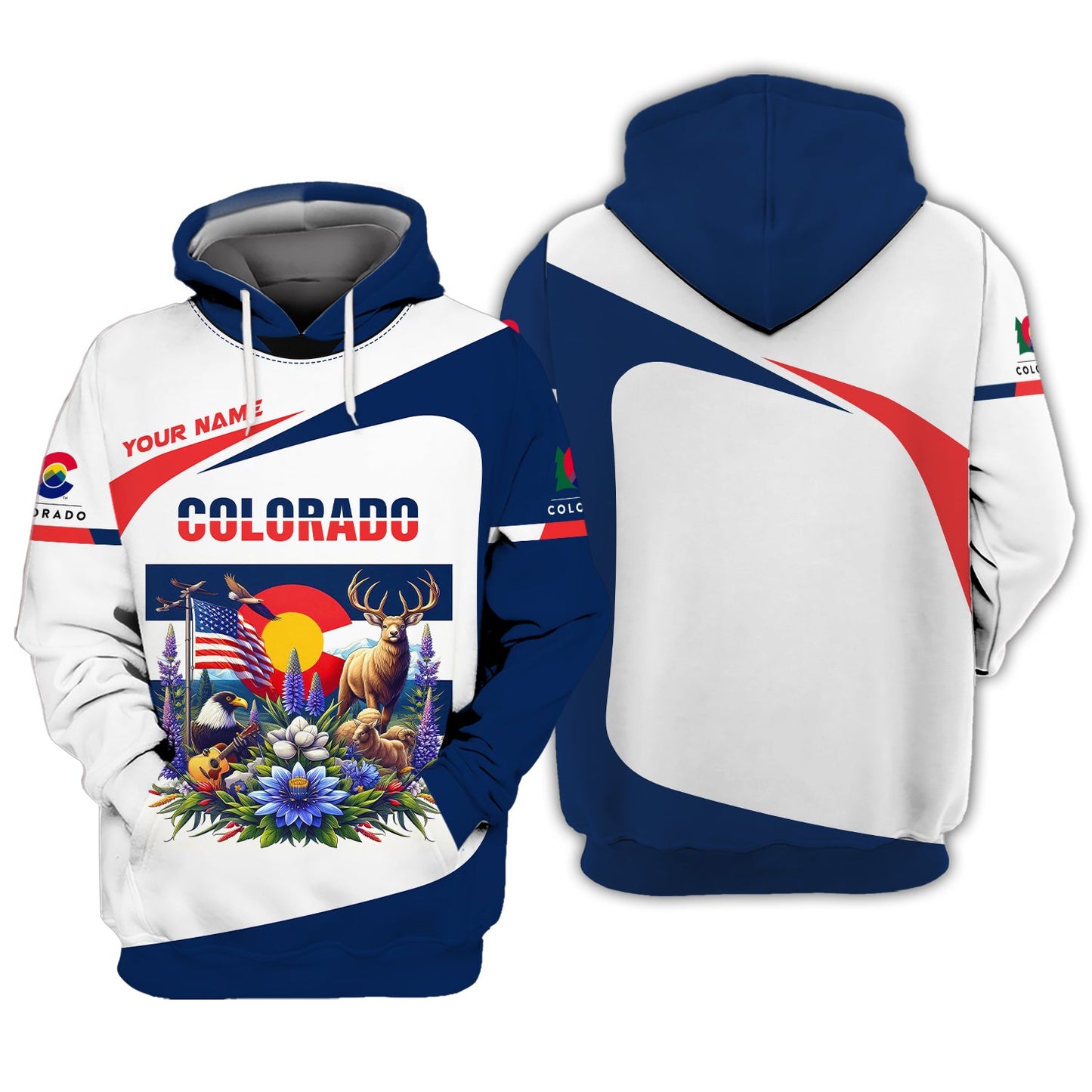 Sudadera con capucha y cremallera de Colorado con impresión completa en 3D, regalo con nombre personalizado para amantes de Colorado