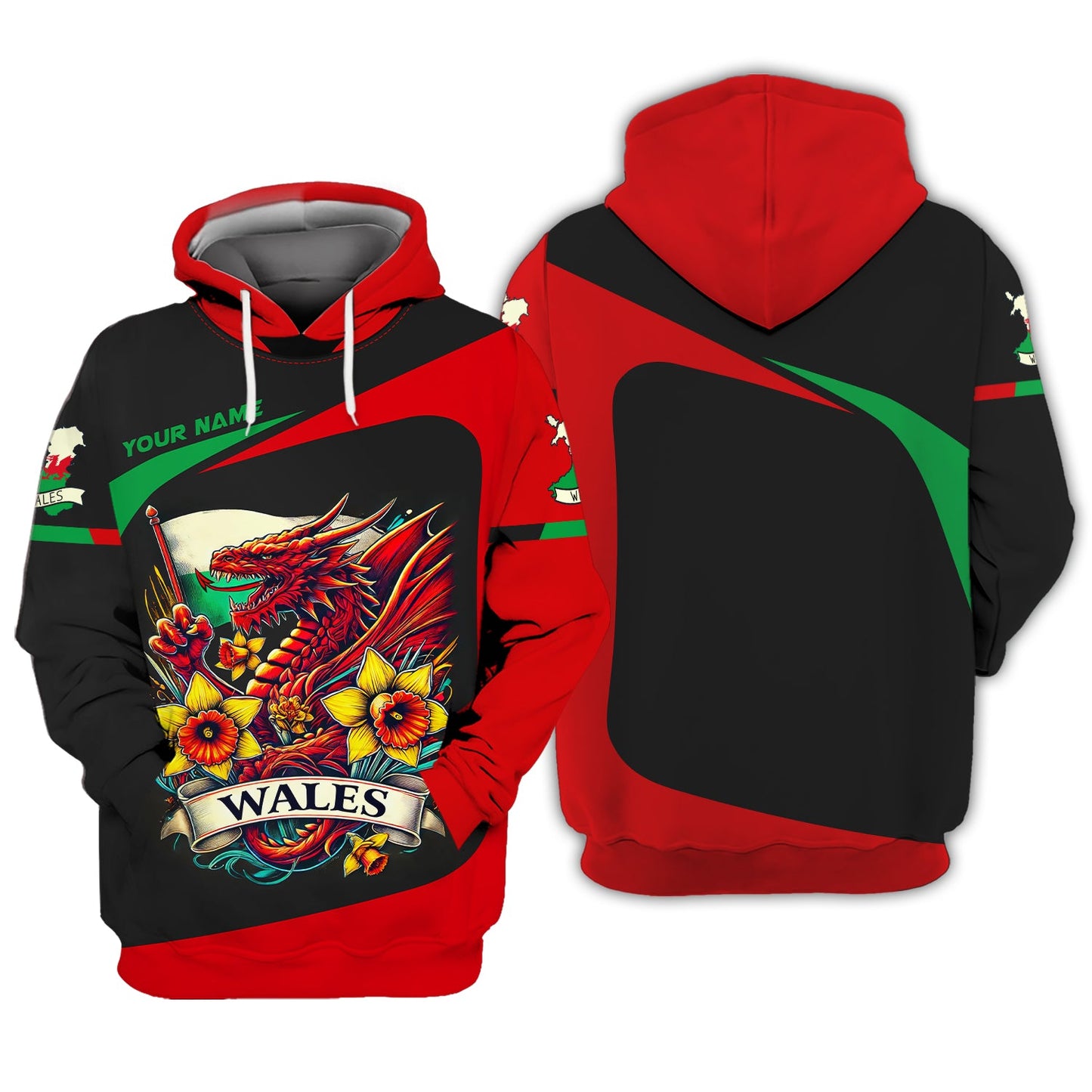 Wales Custom Name Full Print Zipper Hoodie Dragon Wales Shirt Gift For Wales Lovers