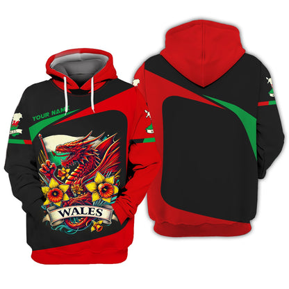 Wales Custom Name Full Print Zipper Hoodie Dragon Wales Shirt Gift For Wales Lovers