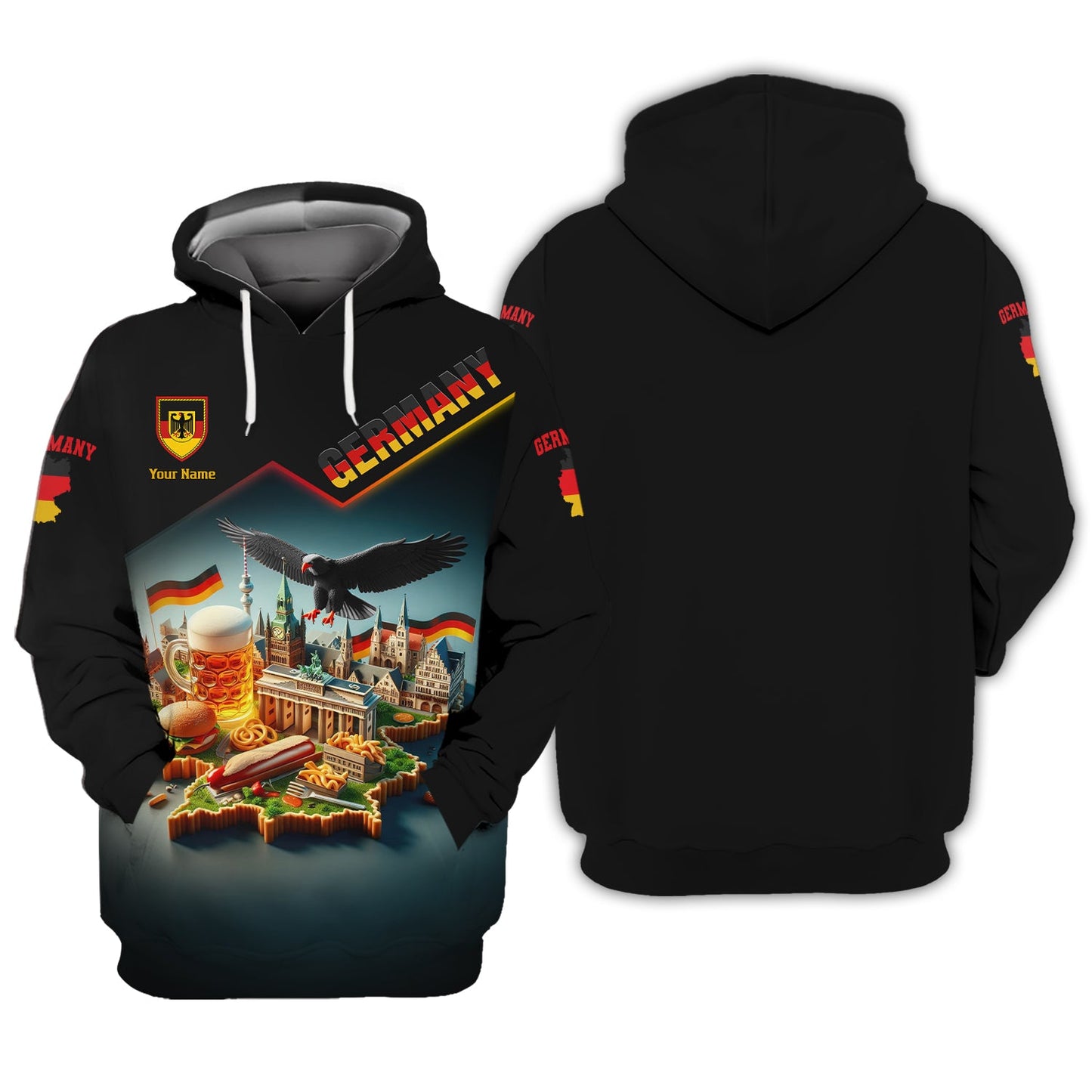 Sudadera con capucha y cremallera con nombre personalizado y estampado 3D completo de Alemania, regalo para amantes de Alemania