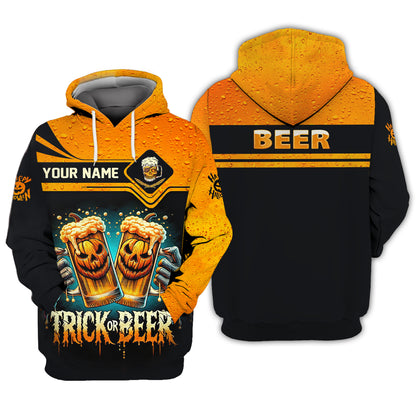 Camisetas personalizadas de Trick Or Beer Camiseta 3D de feliz Halloween Regalo para amantes de la cerveza