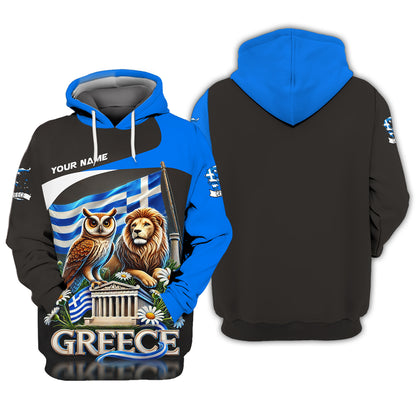 Personalized Lion With Owl Of Greece Shirt - Celebrate Greek Heritage