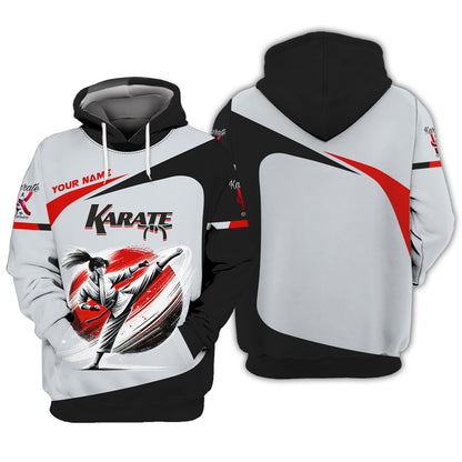 Karate Woman Shirt Custom Name 3D Karate Zipper Hoodie Personalized Gift For Karate Lovers