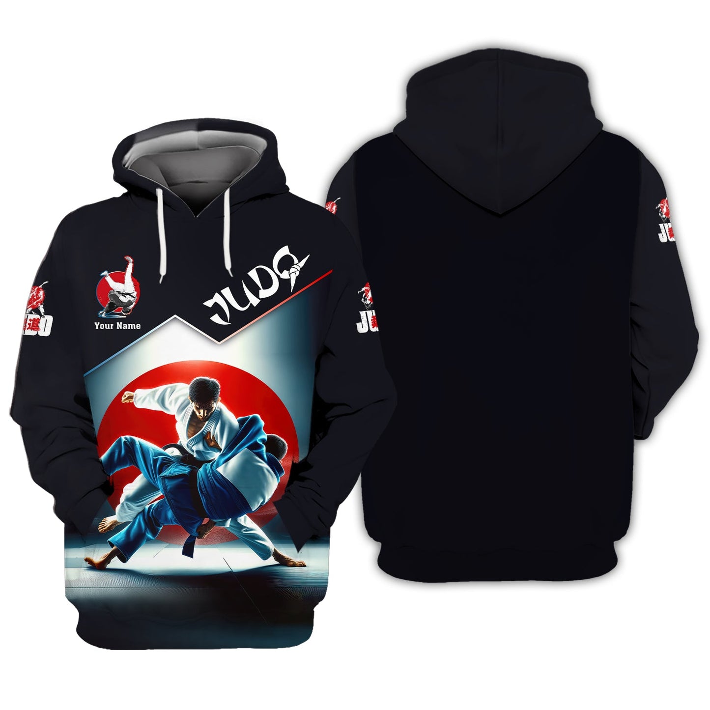 Sweat à capuche zippé Judo avec nom personnalisé Cadeau personnalisé avec nom pour les amateurs de judo