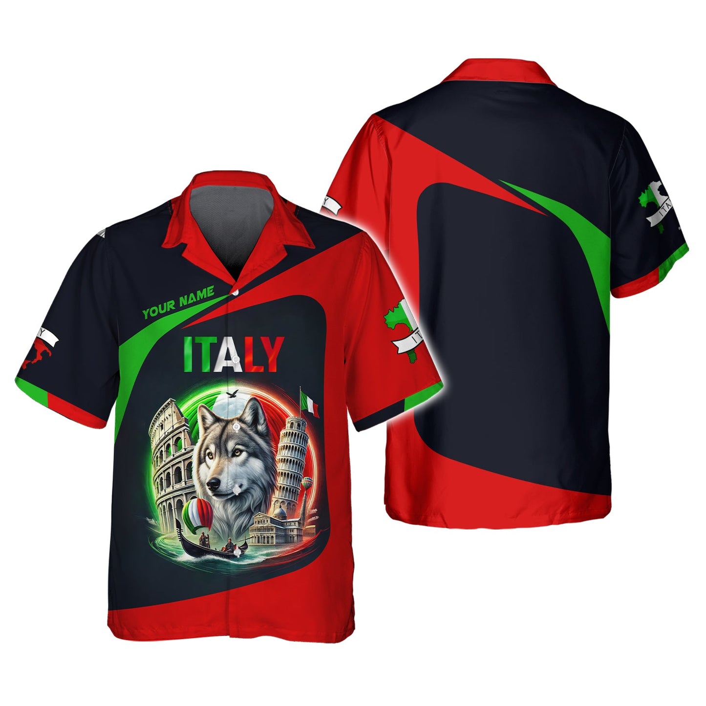 Camisetas personalizadas de Italia El lobo y los símbolos famosos de Italia Sudadera con capucha y cremallera 3D Regalo para amantes de Italia