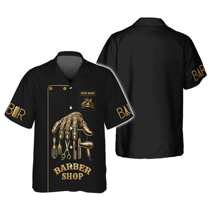 Barber Custom Name 3D T-Shirts Golden Hand In Barbering Shirt Gift For Barber Lovers