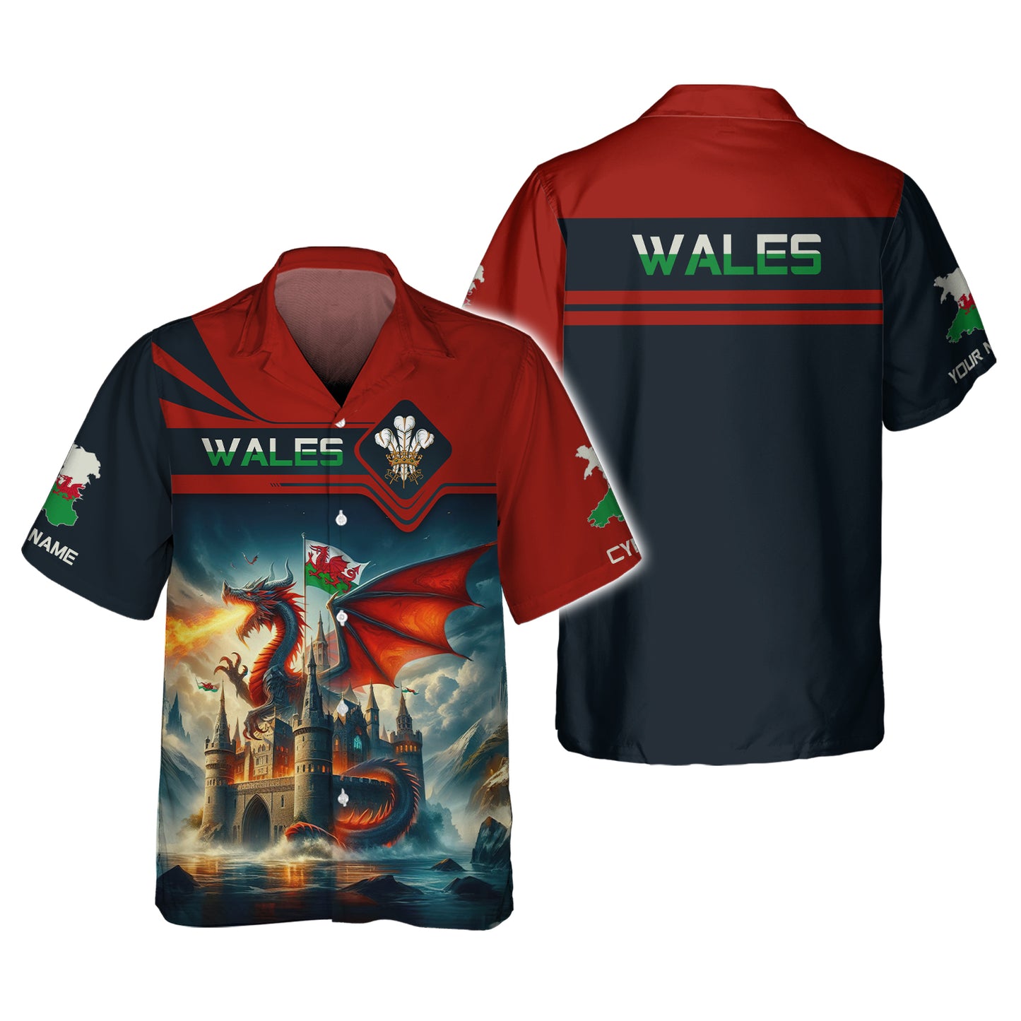 3D Full Print Mighty Wales Dragon With Castle Shirt Personalized Name Gift For Welsh Lovers