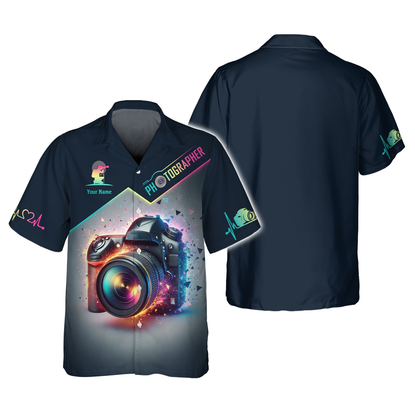 T-shirt d'appareil photo coloré à impression 3D, cadeau personnalisé avec nom pour les amateurs de photographe