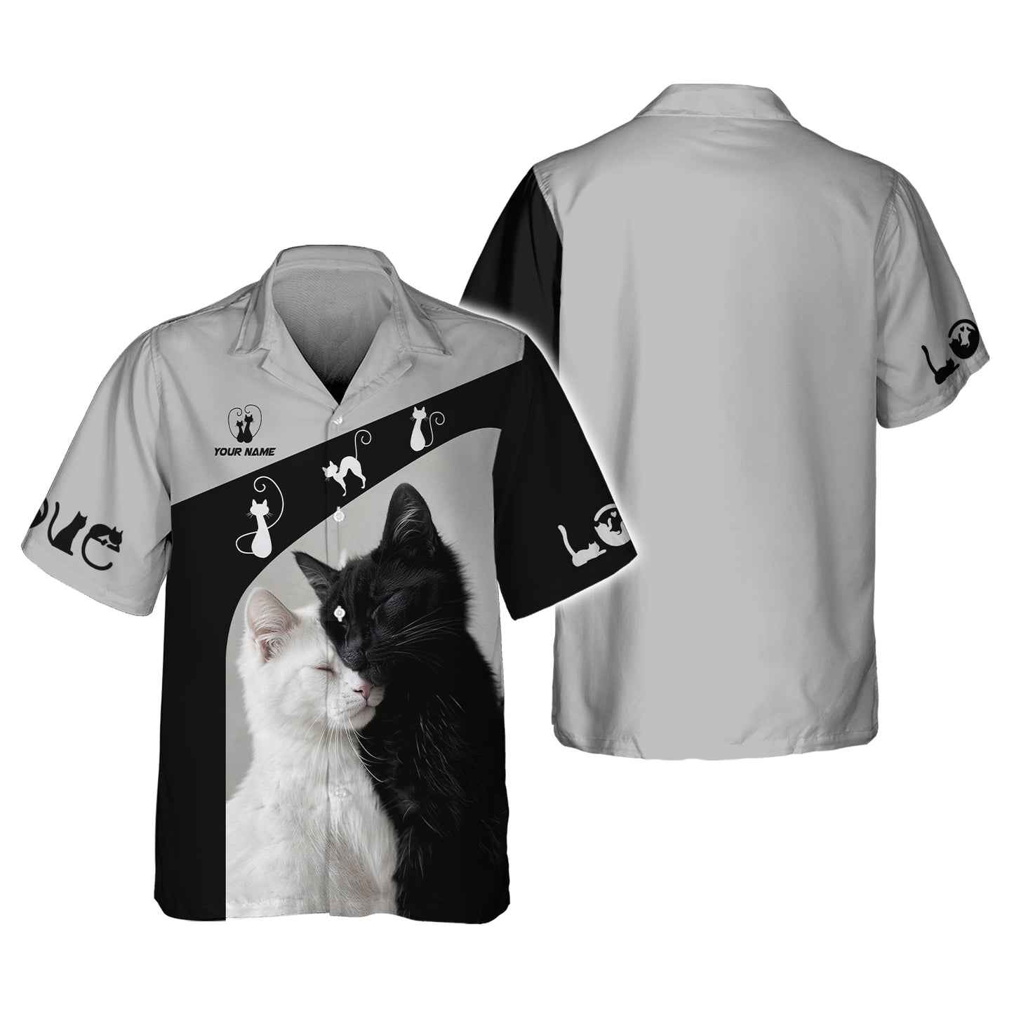 Cat Custom Name 3D Shirt Black With White Cat Gift For Cat Lovers