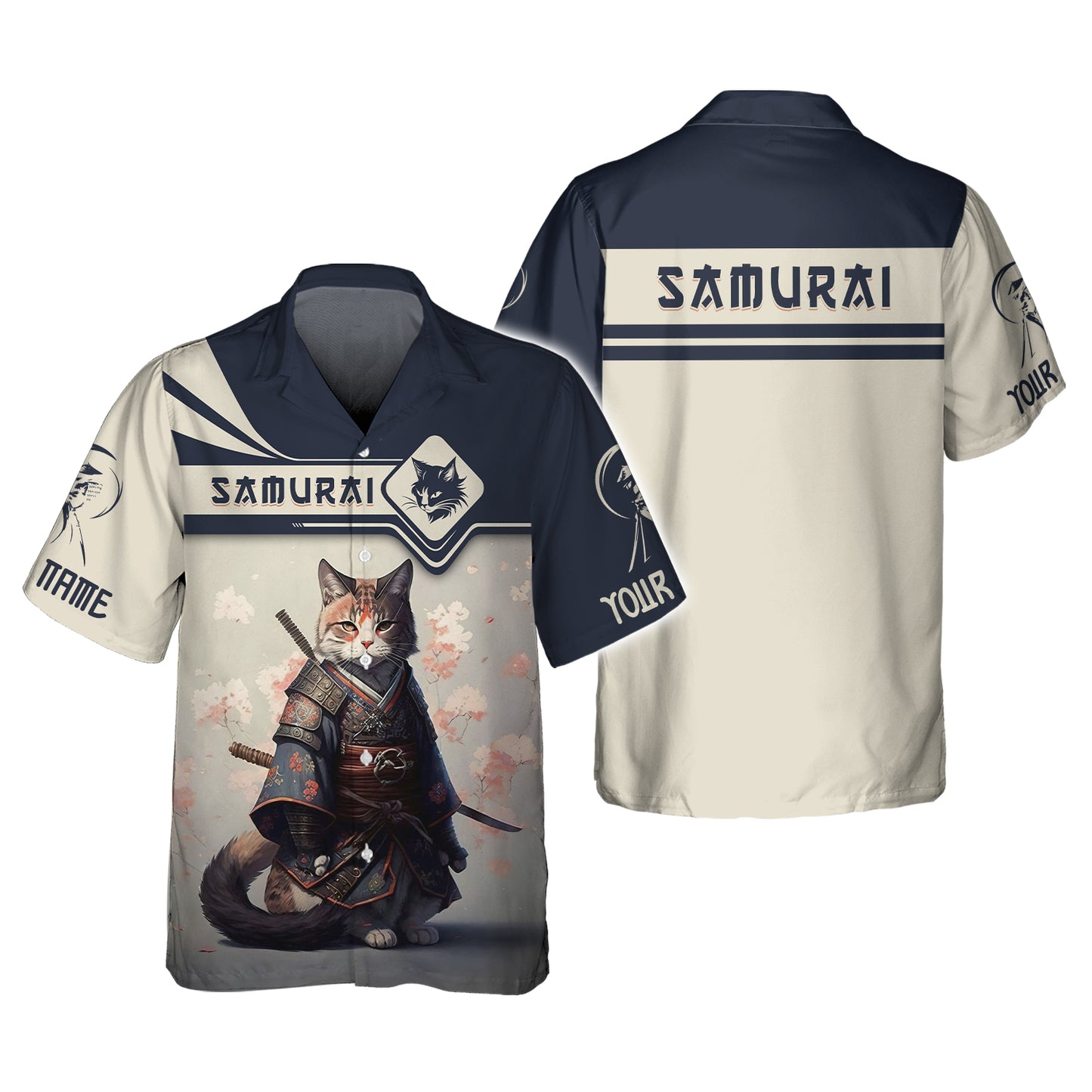 T-shirts personnalisés Cat Samurai Cat Samurai avec fleur de cerisier T-shirt 3D Cadeau pour les amoureux des samouraïs