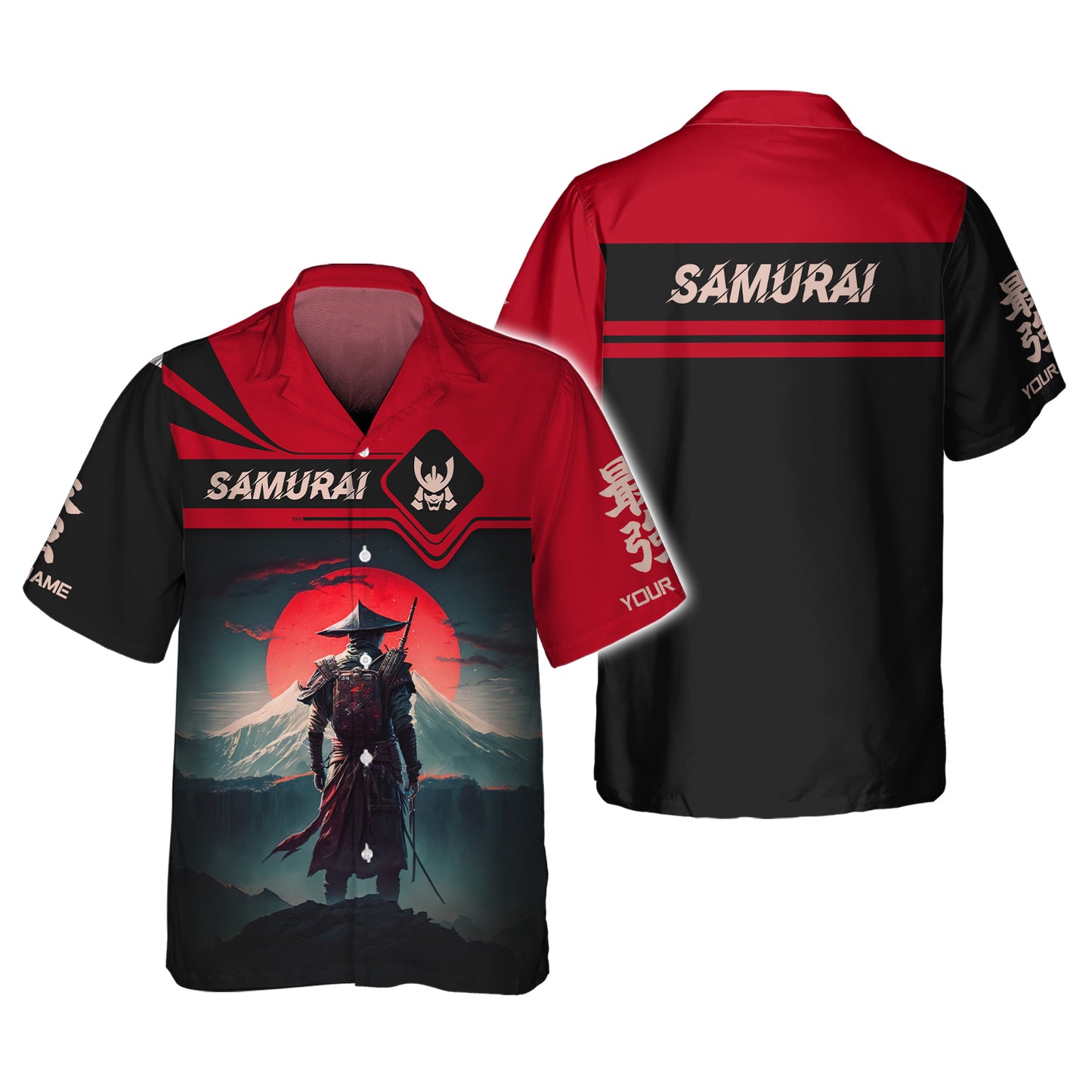 Camiseta personalizada con estampado completo en 3D y nombre de Samurai Luna Roja