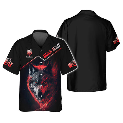 Camiseta personalizada con nombre en 3D de lobo negro con ojos rojos, regalo para amantes de los lobos