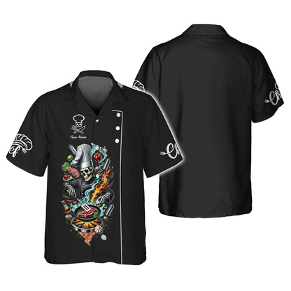 Personalized Chef Skeleton Shirt - Cook in Style with a Fiery Flair