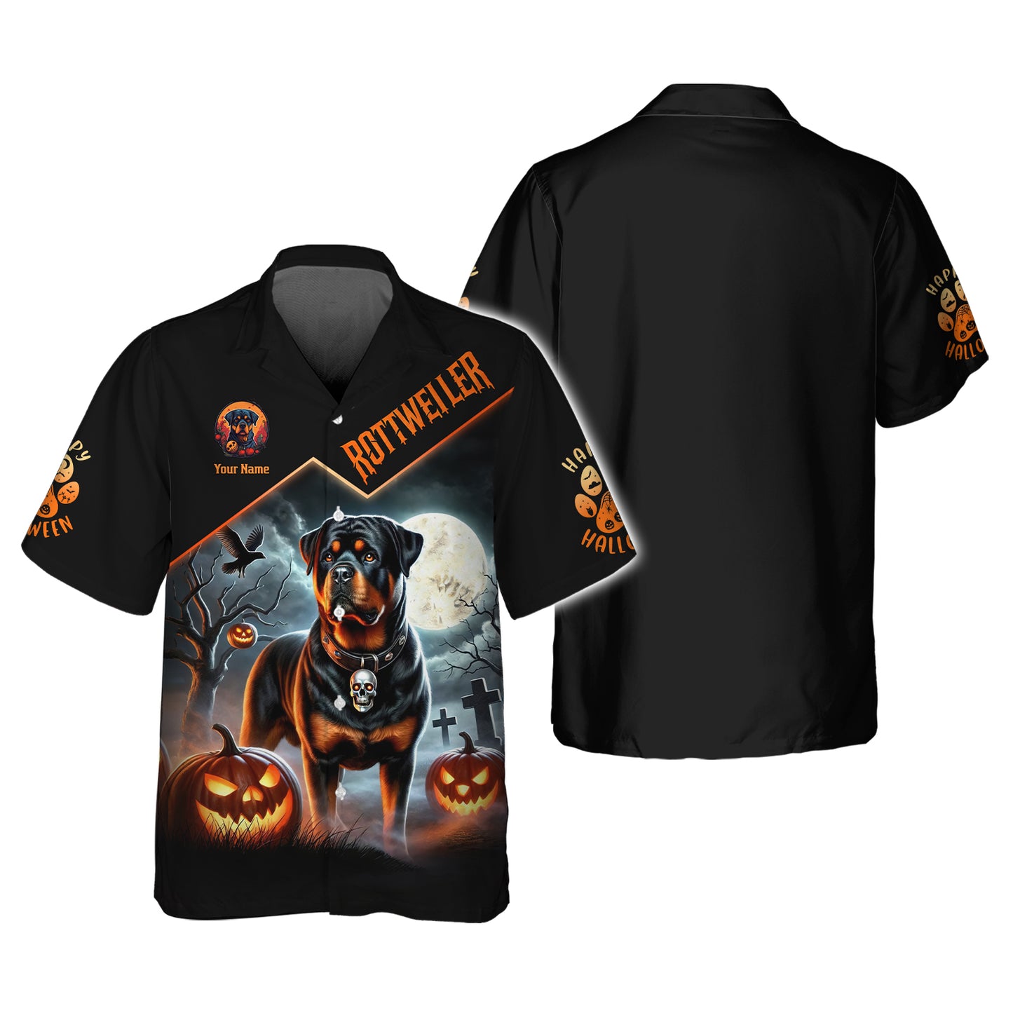 Camisetas personalizadas con nombre en 3D y feliz Halloween Camiseta de Halloween con rottweiler y calabaza