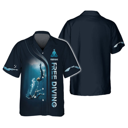 3D Full Print Customizable Freediving T-shirt With Underwater Adventure Personalized Name Gift For Diver Lovers