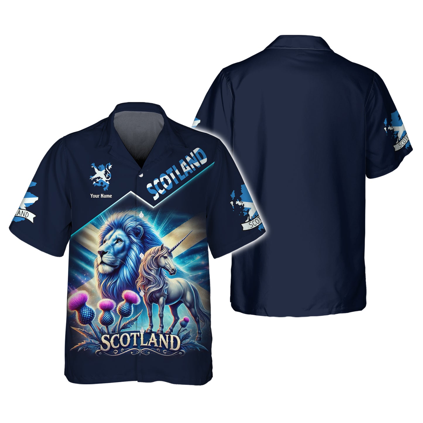 Camiseta personalizada con nombre en 3D de El león con unicornio de Escocia, regalo personalizado para amantes de Escocia