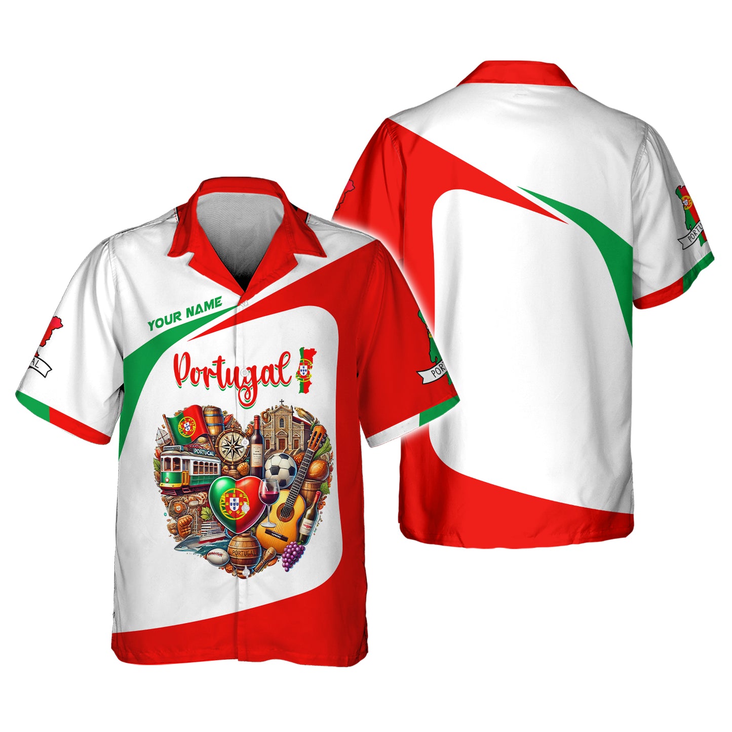 Camiseta personalizada con nombre en 3D y corazón de Portugal, regalo personalizado para amantes de Portugal