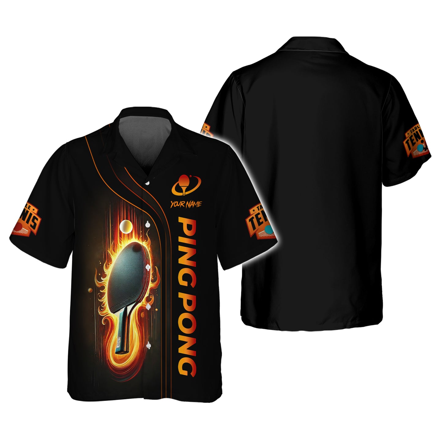 Camiseta de ping pong personalizada - Diseño Fiery Paddle