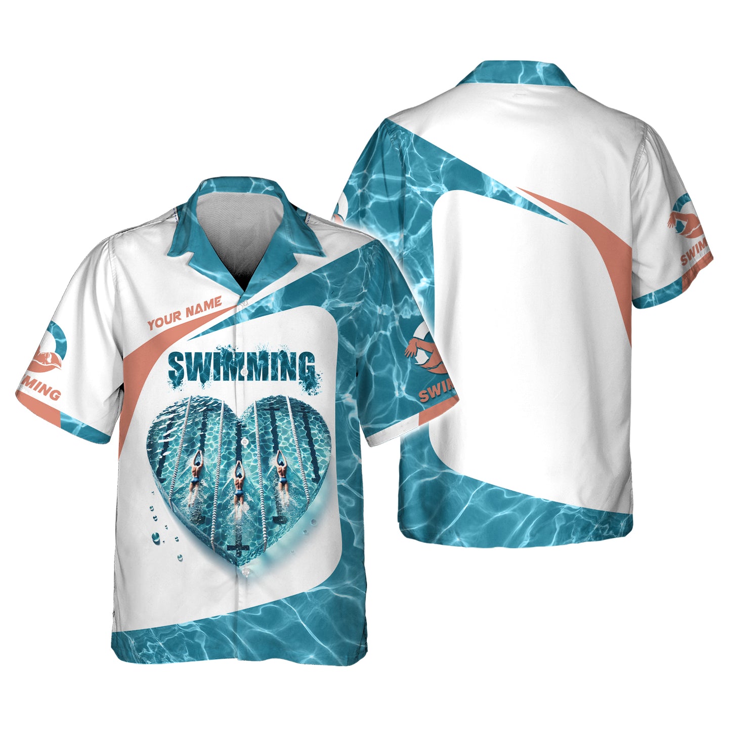 3D Full Print Swimming Heart T-Shirts Personalized Name Gift For Swimming Lovers