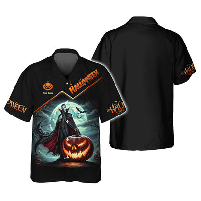 Camisetas con estampado 3D completo de Drácula con calabaza, regalo con nombre personalizado para amantes de Halloween