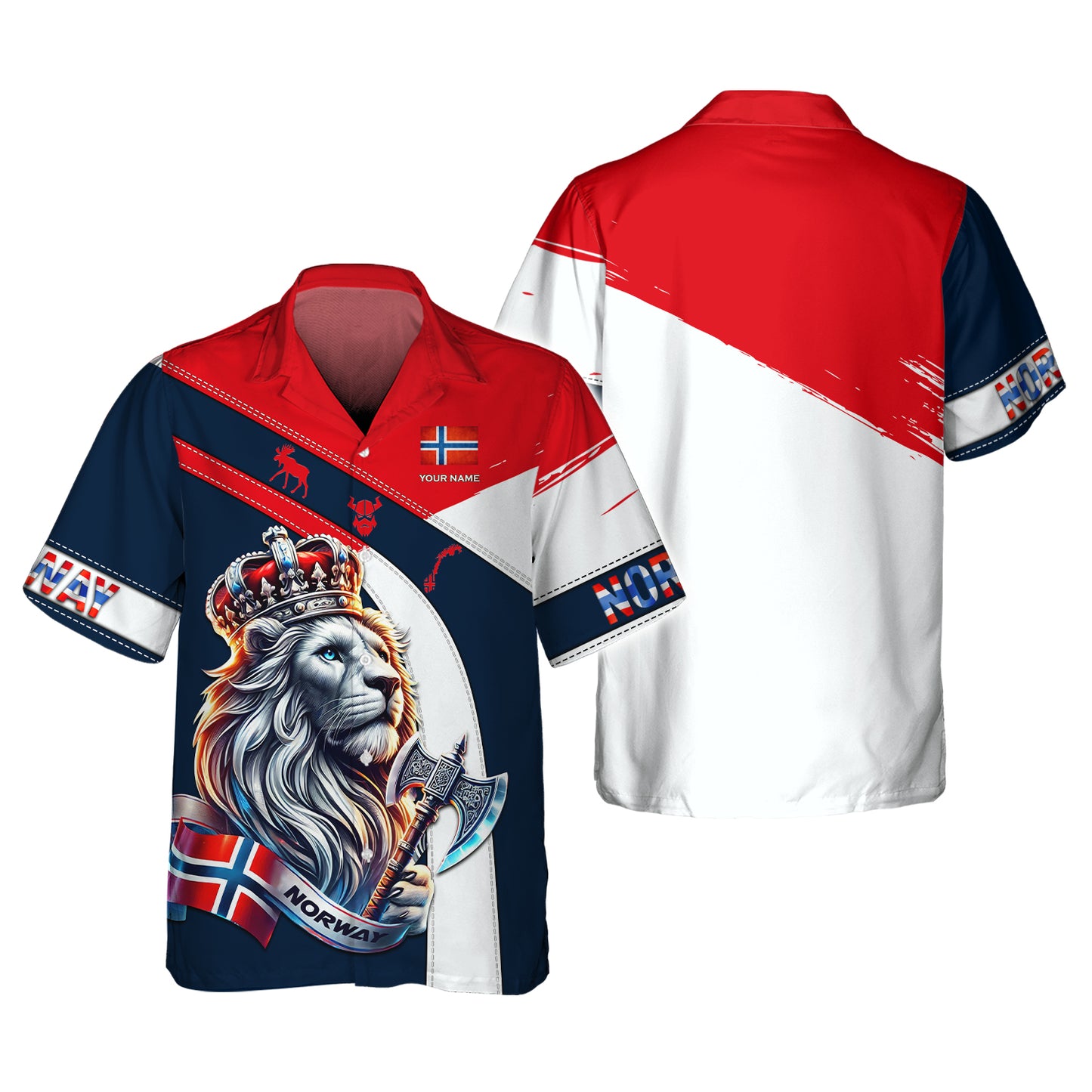 3D Full Print Norway Lion King With Axe Shirt Personalized Name Gift For Norwegian Lovers