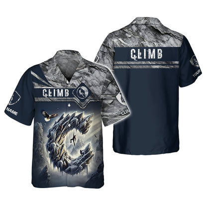 Camiseta personalizada con nombre en 3D "Climb The Ice Mountain" Regalo personalizado para amantes de la escalada