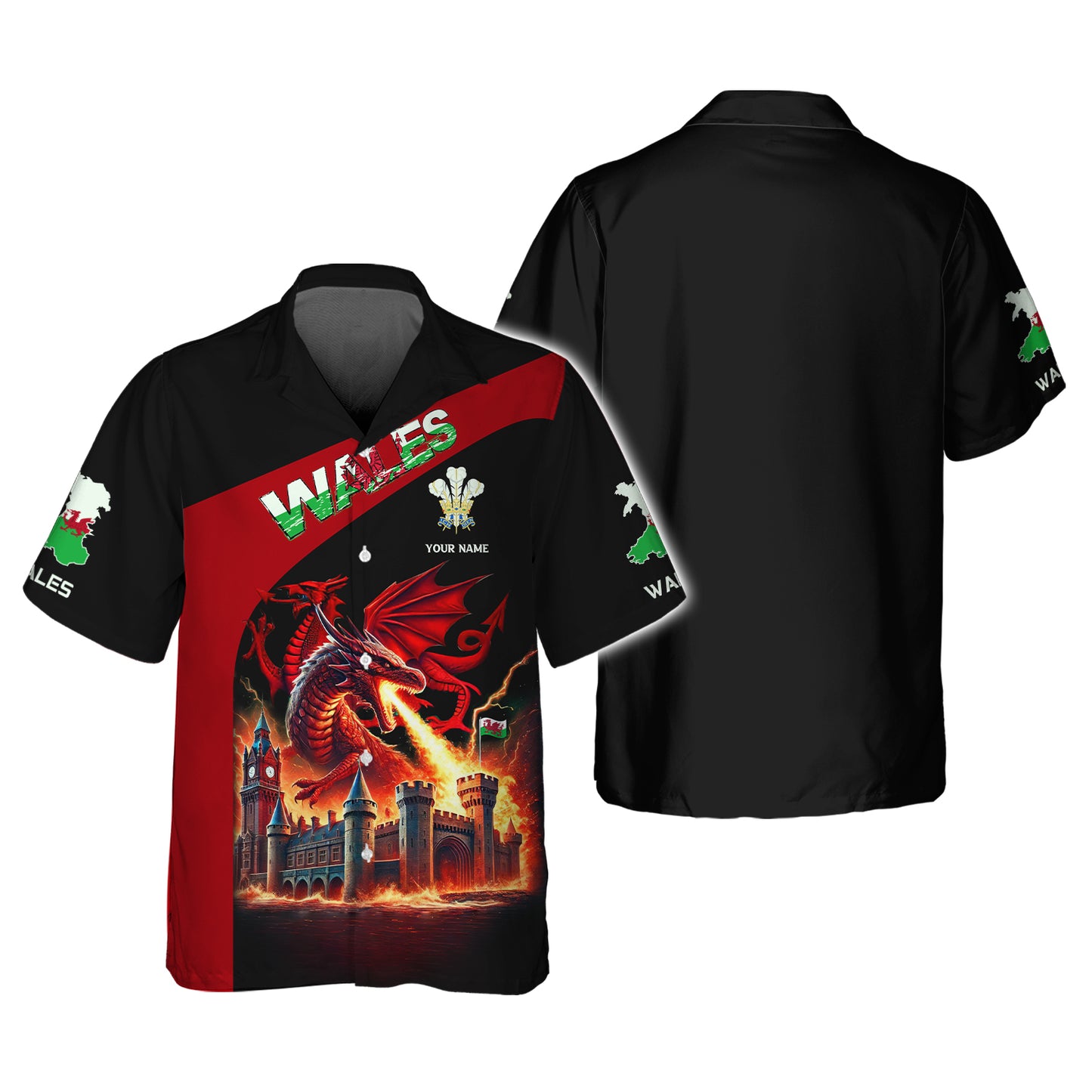 Camisetas personalizadas con gif del fuego del dragón sagrado de Gales para amantes de Gales