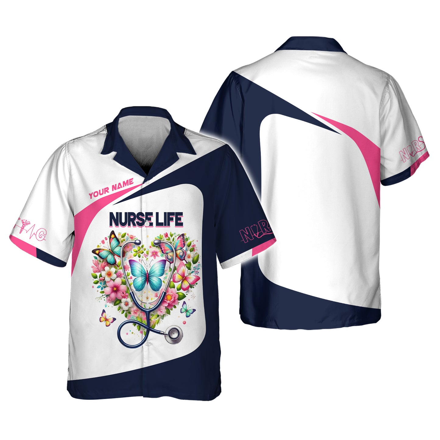 Camiseta con estetoscopio con estampado 3D y corazón de flores, regalo personalizado con nombre para amantes de las enfermeras