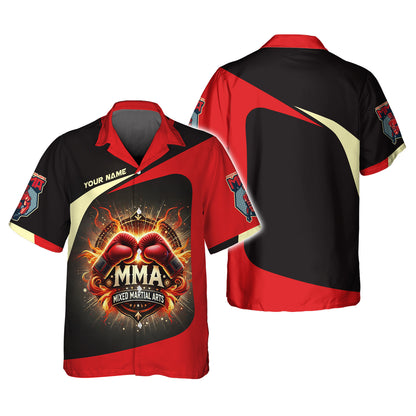 Mixed Martial Arts Personalized Name Flaming MMA Gloves Custom 3D Shirts Gift For MMA Lovers