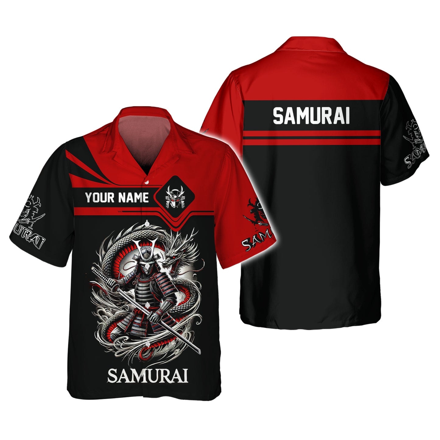 Samurai With Dragon Custom T- Shirts Samurai 3D Shirt Gift For Japanese Lover