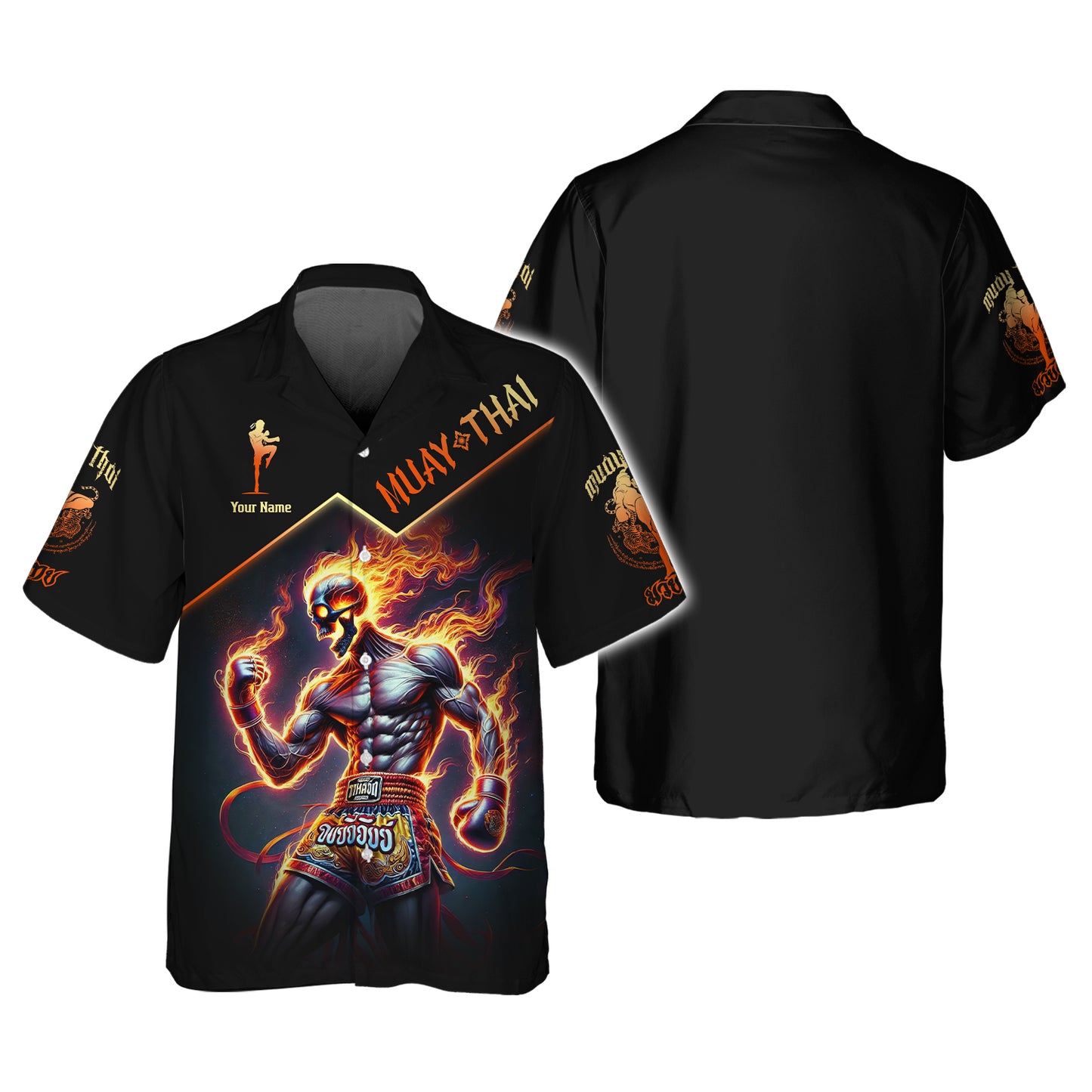 3D Full Print Muay Thai Fighter With Flaming Skull Shirt Personalized Name Gift For Muay Thai Lovers