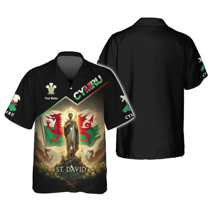 3D Full Print St.David With Wales Flag Shirt Personalized Name Gif For Wales Lovers