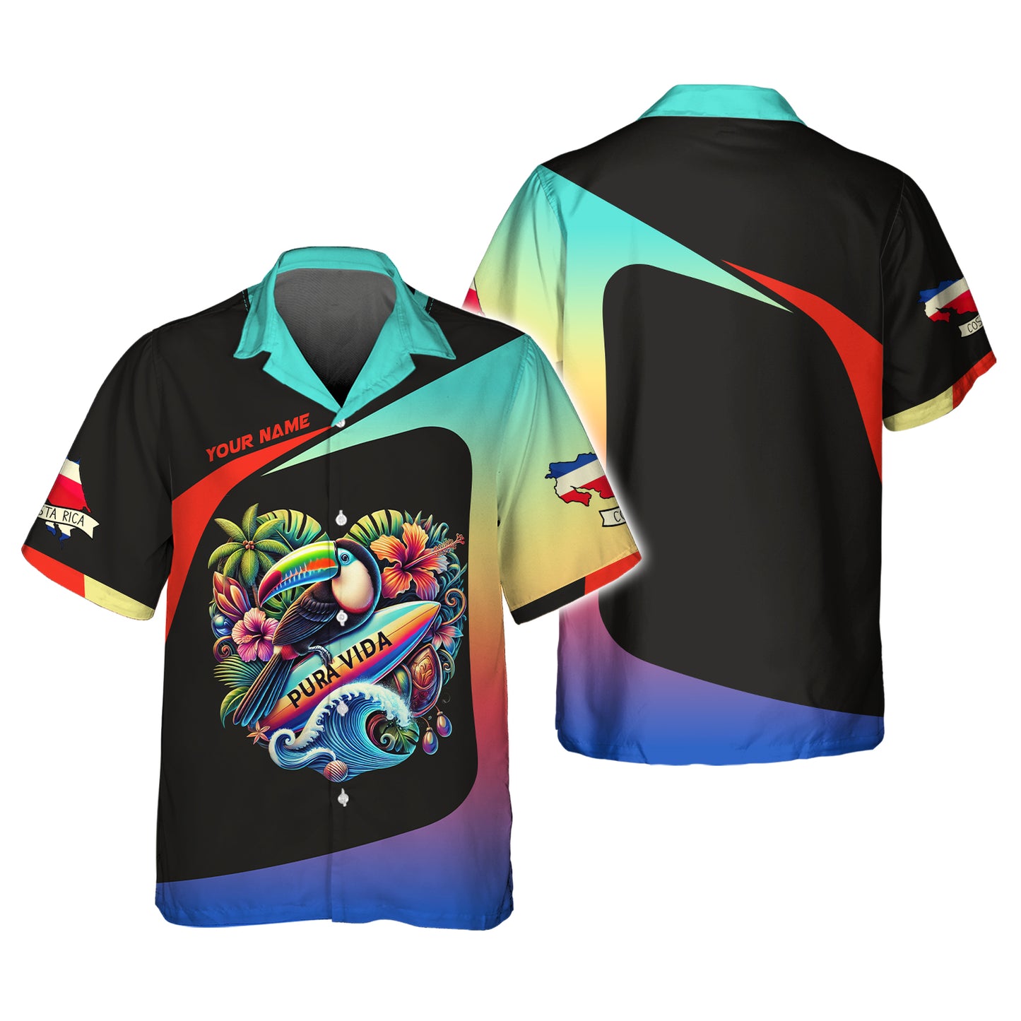 3D Full Print Pura Vida Customizable Tropical Paradise T-Shirt Personalized Name Gift For Costa Rica Lovers