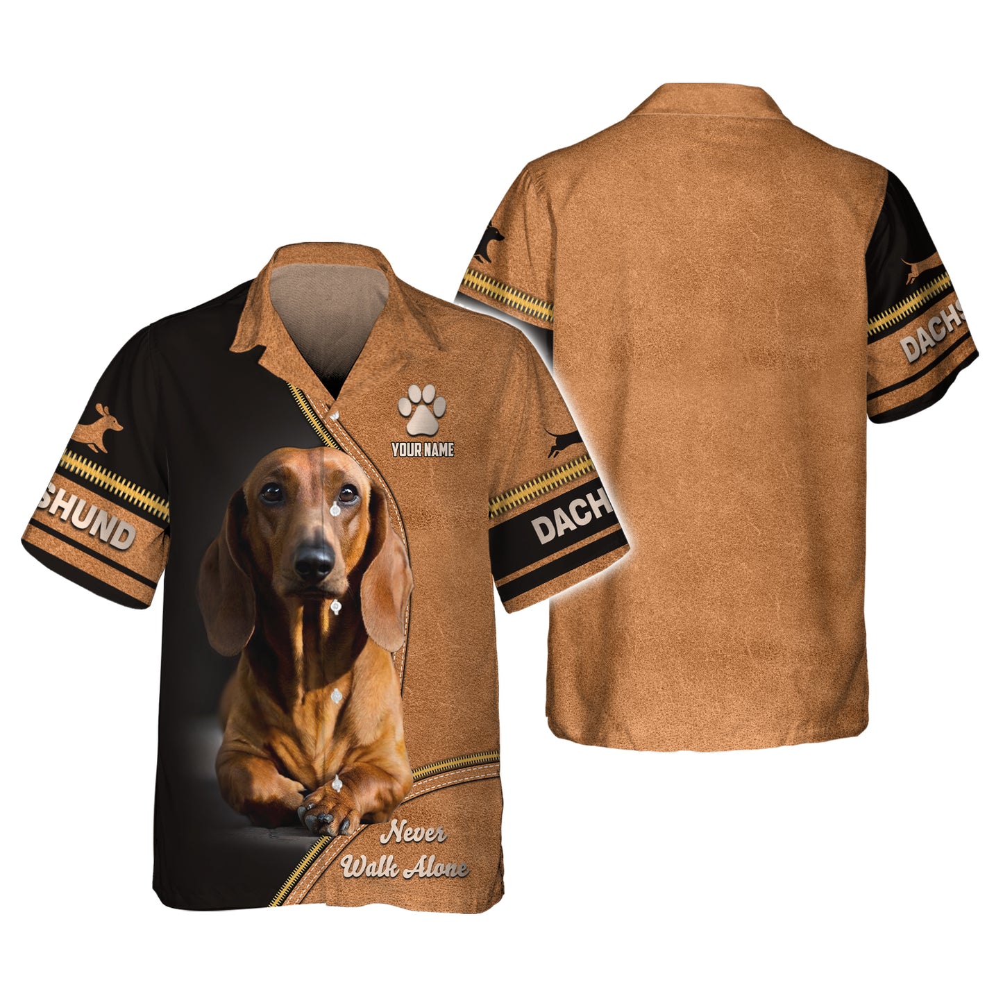 Dachshund Custom Name 3D Zipper Hoodie Never Walk Alone Shirts Gift For Dog Lovers