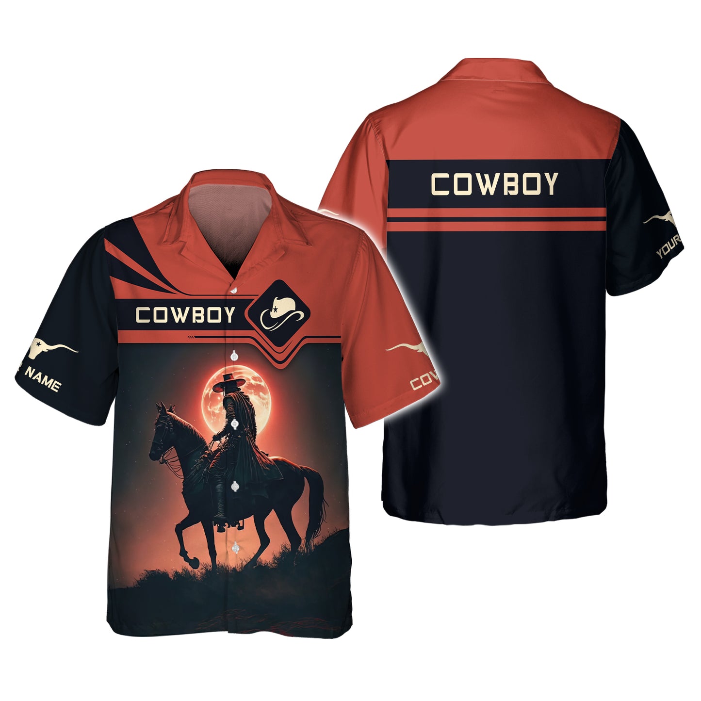 3D Full Print Cowboy With Red Moon T-Shirts Personalized Name Gift For Cowboy Lovers