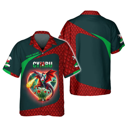 Cymru Pride Custom 3D Shirt  Fiery Welsh Dragon and Knight Personalized Name Gif For Welsh Lovers